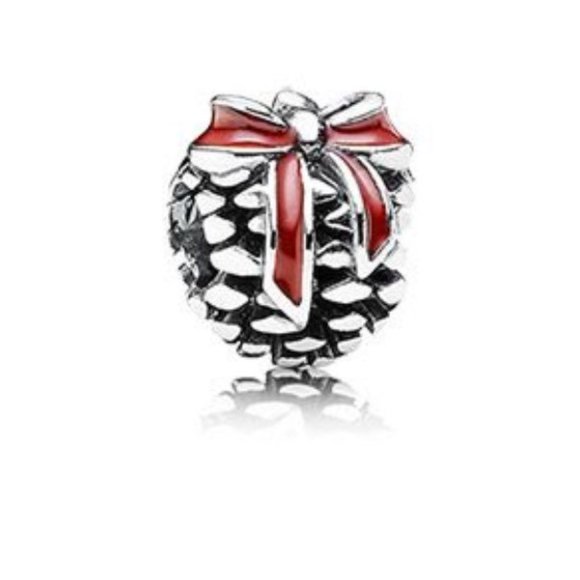 NIB Retired Pandora Pine Cone with Red Enamel Bow - Picture 2 of 6
